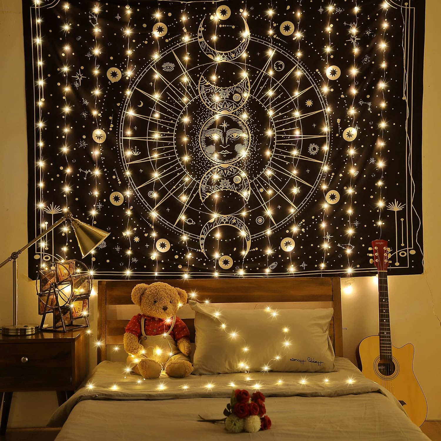 Curtain Tapestry Backdrop String Lights, Each 13 Strings 6.6 X 5 Ft Tapestry Fairy String Light, 8 Modes Window Wall Hanging Light Strings For Bedroom Christmas Curtain Decor(2 Pack)