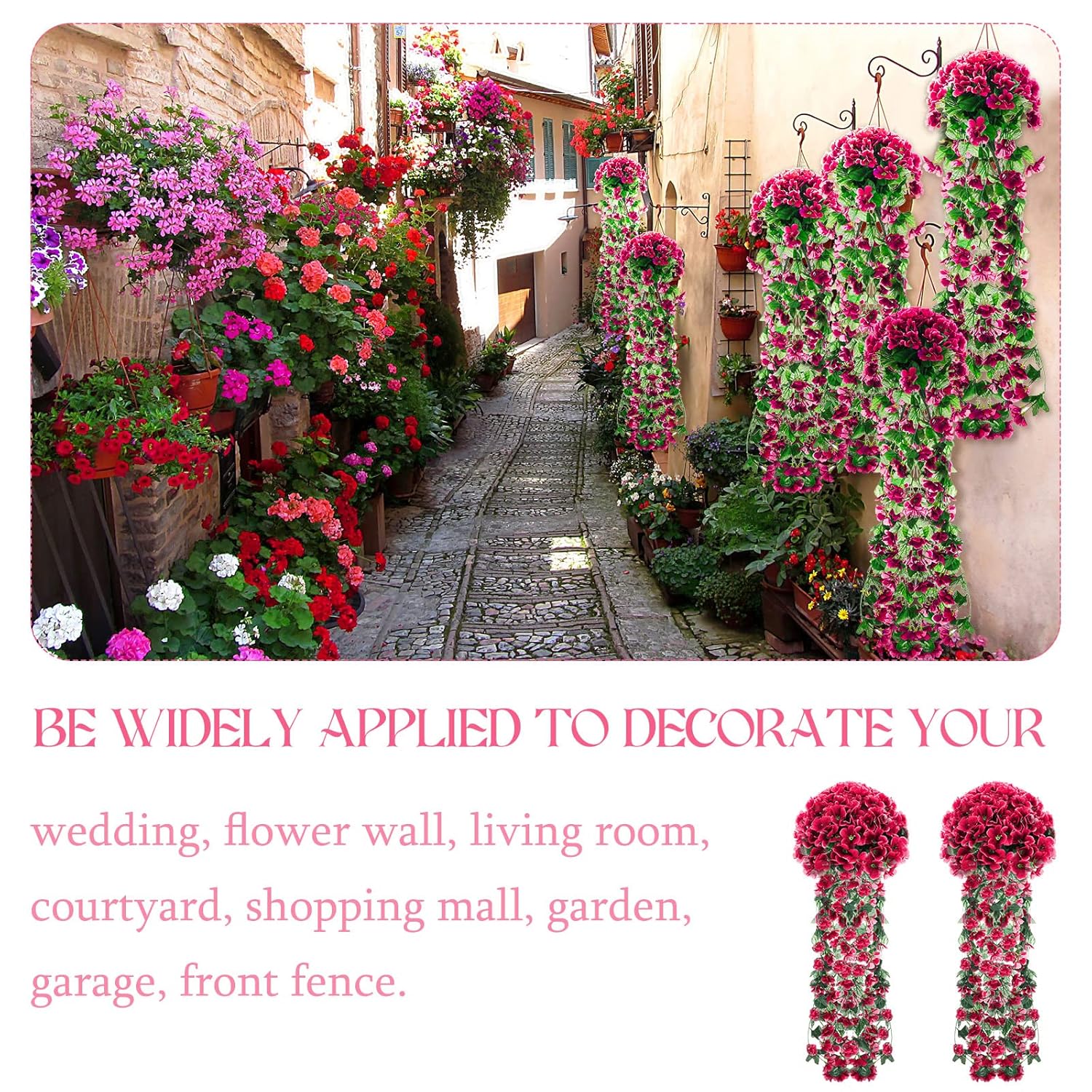 4 Pack Violet Hanging Flowers Artificial Decor 5 Petal Silk Violet Simulation Hanging Plant Faux Royal Artificial Orchid For Home Garden Wedding Indoor Outdoor(Rose Red)