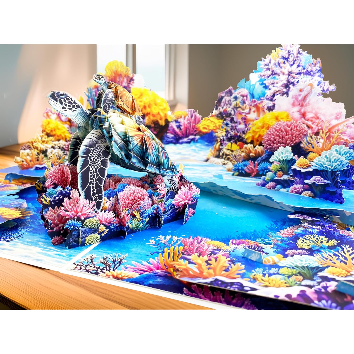 3D Pop Up Greeting Card – Handmade Sea Turtle With Baby Card – Ocean Coral Reef Scene – Mother & Baby Turtle 3D Card For Birthday, Retirement, Nature & Ocean Lovers