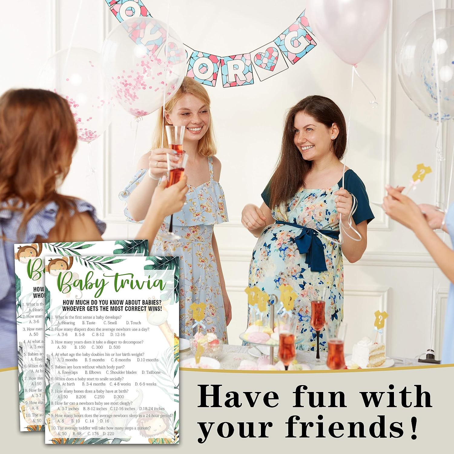 Woodland Baby Trivia Baby Shower Games, 25 Safari Animals Gender Neutral Cards With 1 Answer Card, Gender Reveal Party Game Set For Women, Men-A39