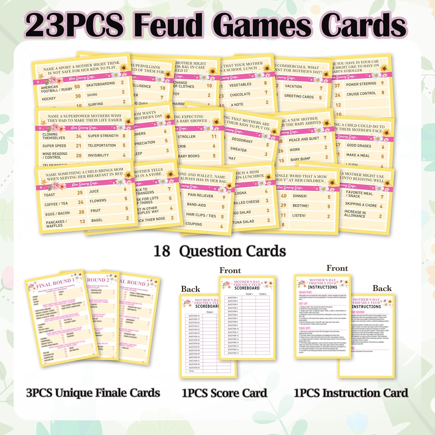 Mother'S Day Feud Games, Family Party Game Cards, Mother'S Day Games For Family Friend, Friendly Feud Game For Groups, Decorations Supplies Favors?06