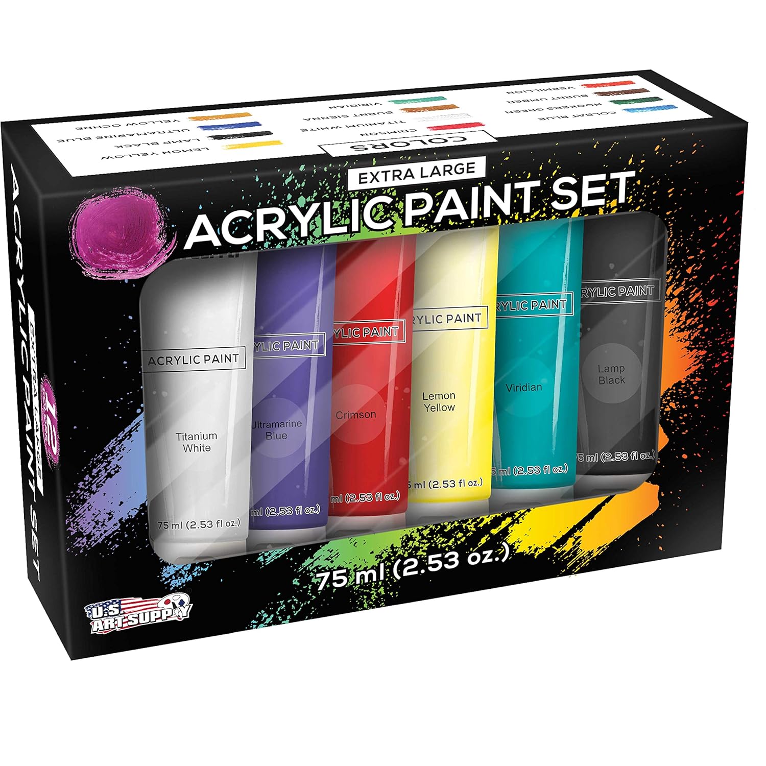 12 Color Set Of Acrylic Oil Paint 75Ml Tubes - High Opacity, Strong Tinting Strength, Oil Paints For Canvas Painting, Wood & Media