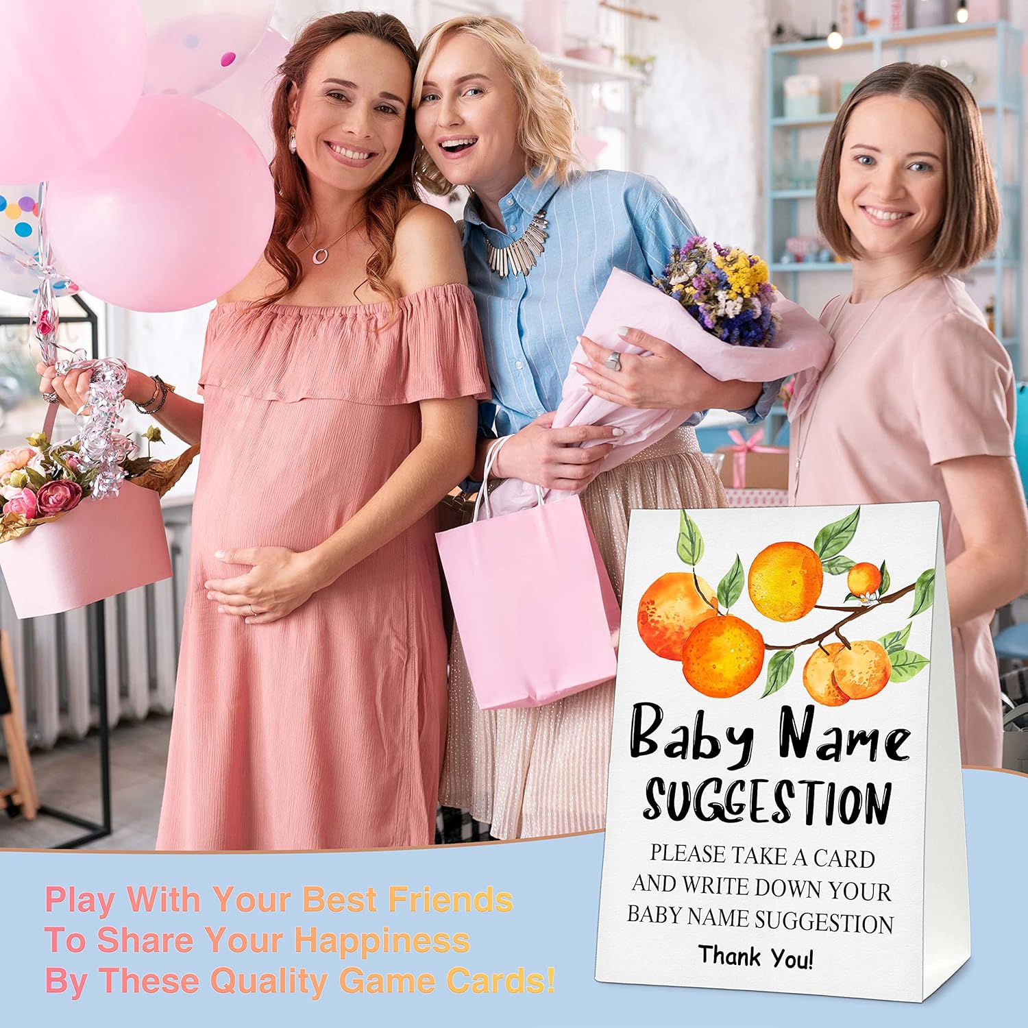 Baby Name Suggestion Baby Shower Game Set, 1 Standing Sign With 50 Suggestion Cards, Little Cutie Gender Reveal Party Decorations Supplies - B17