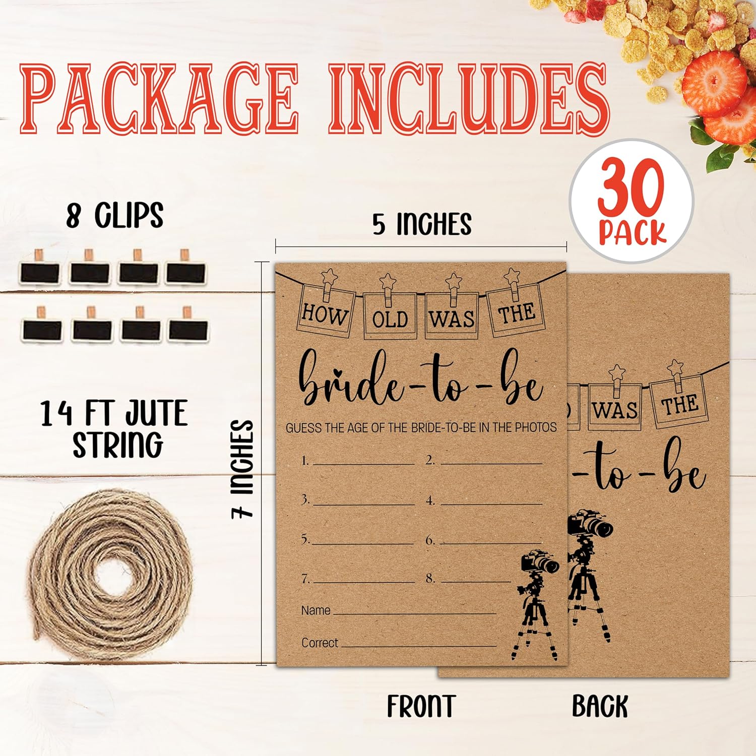 Bridal Shower Games, Minimalist Wedding Photo Games Card, Bridal Shower Bachelorette Engagement Party Ideas Supplies Decorations, How Old Was The Bride-To-Be Game Cards For Guest, 30 Pack -06