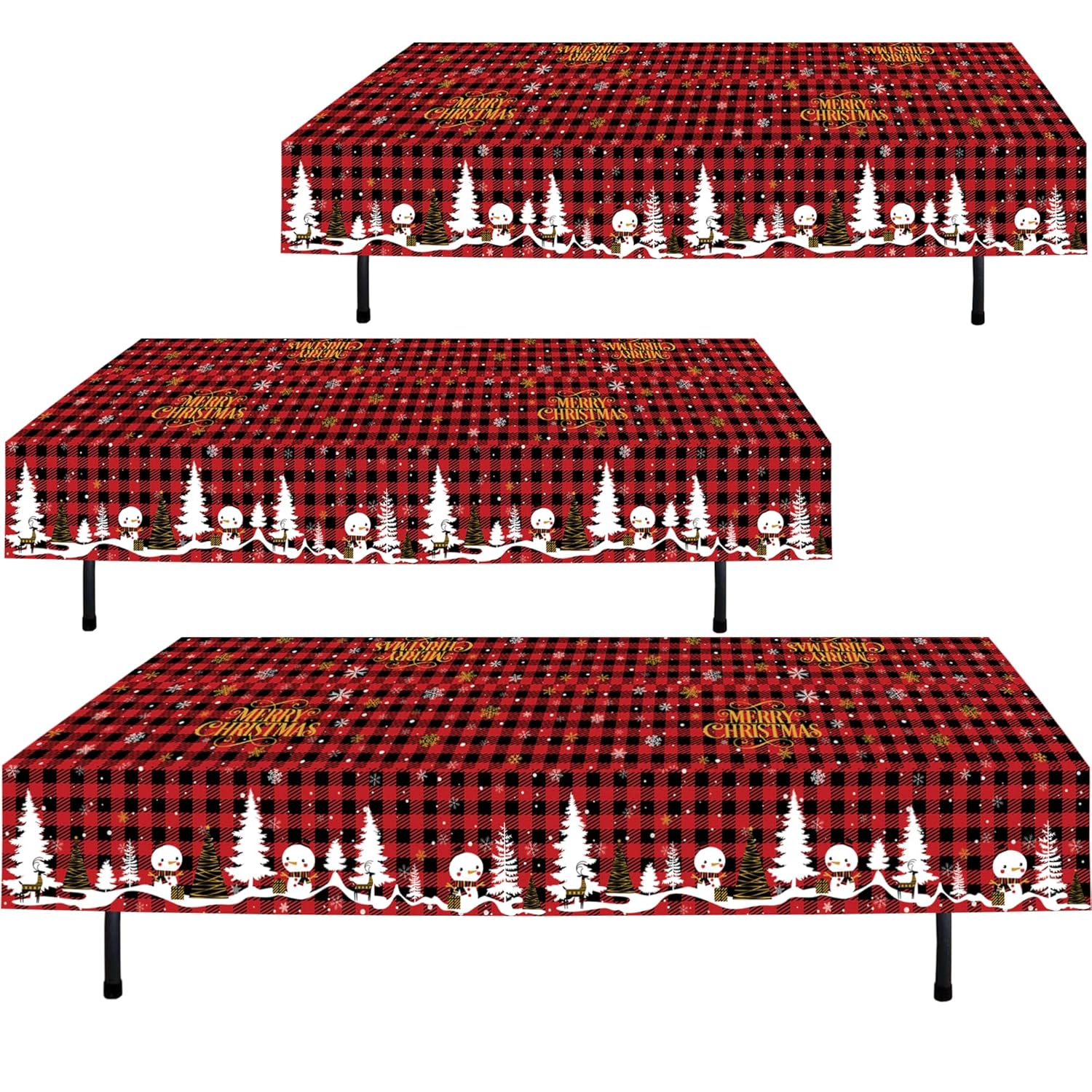 Christmas Plastic Tablecloth | 3 Pcs Pack (54” Inch Wide X 108” Inch Long) | Xmas Rectangular Table Cover | Snowman, Merry Christmas Table Decoration | Christmas Party Decorations Tablecover