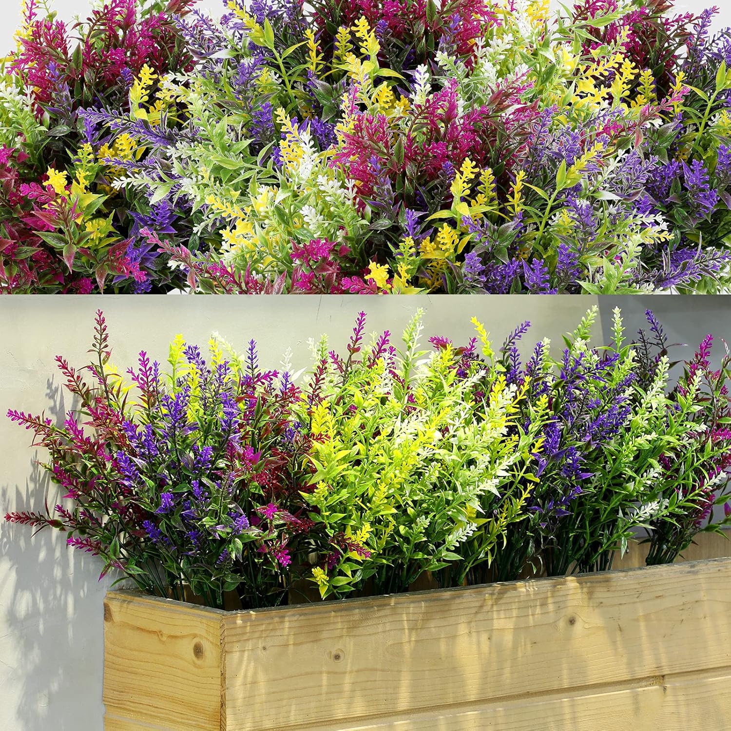 24 Bundles Flowers Outdoor Plants Fake Lavender Plant Artificial Greenery Decoration Uv Resistant Plastic Faux Flowers For Home Garden Porch Courtyard Outdoor Indoor