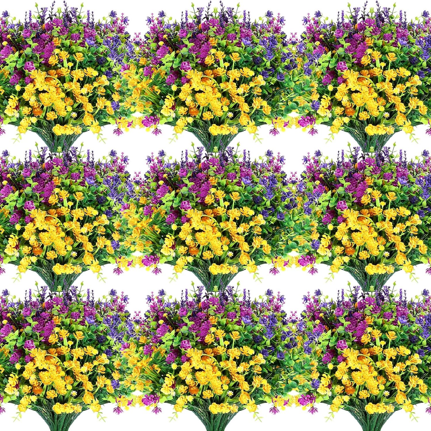 48 Bundles Artificial Faux Flowers Plastic Flower Plants Faux Outdoor Flowers Boxwood Plastic Shrubs Plants For Patio Porch Garden Home Farmhouse Vase Pots Hanging Planters (Classic)