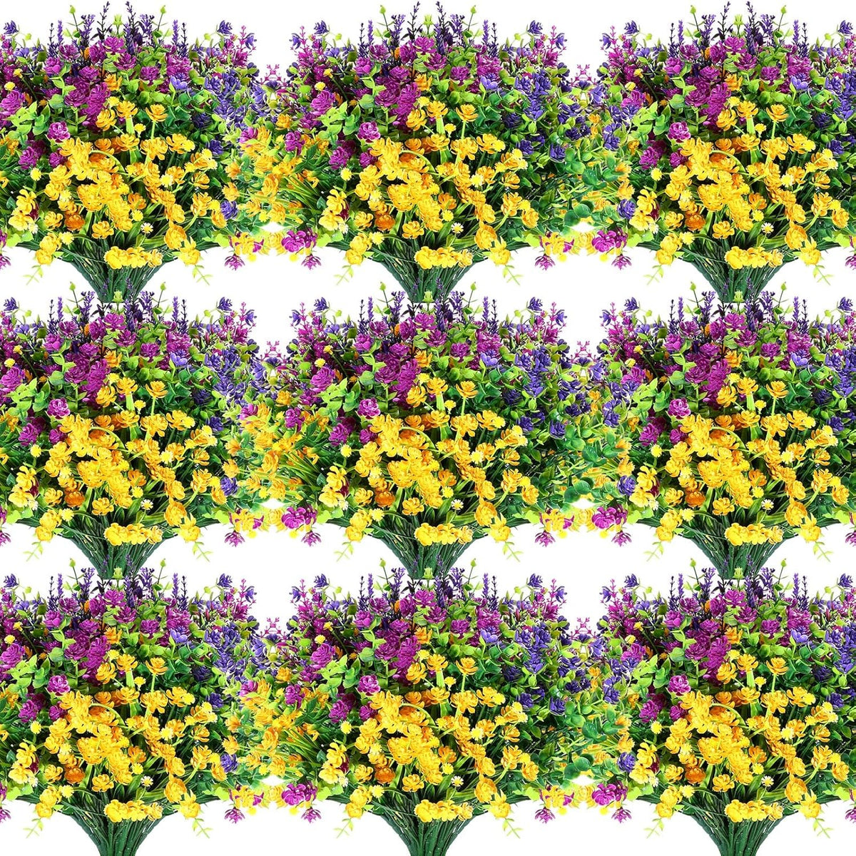 48 Bundles Artificial Faux Flowers Plastic Flower Plants Faux Outdoor Flowers Boxwood Plastic Shrubs Plants For Patio Porch Garden Home Farmhouse Vase Pots Hanging Planters (Classic)