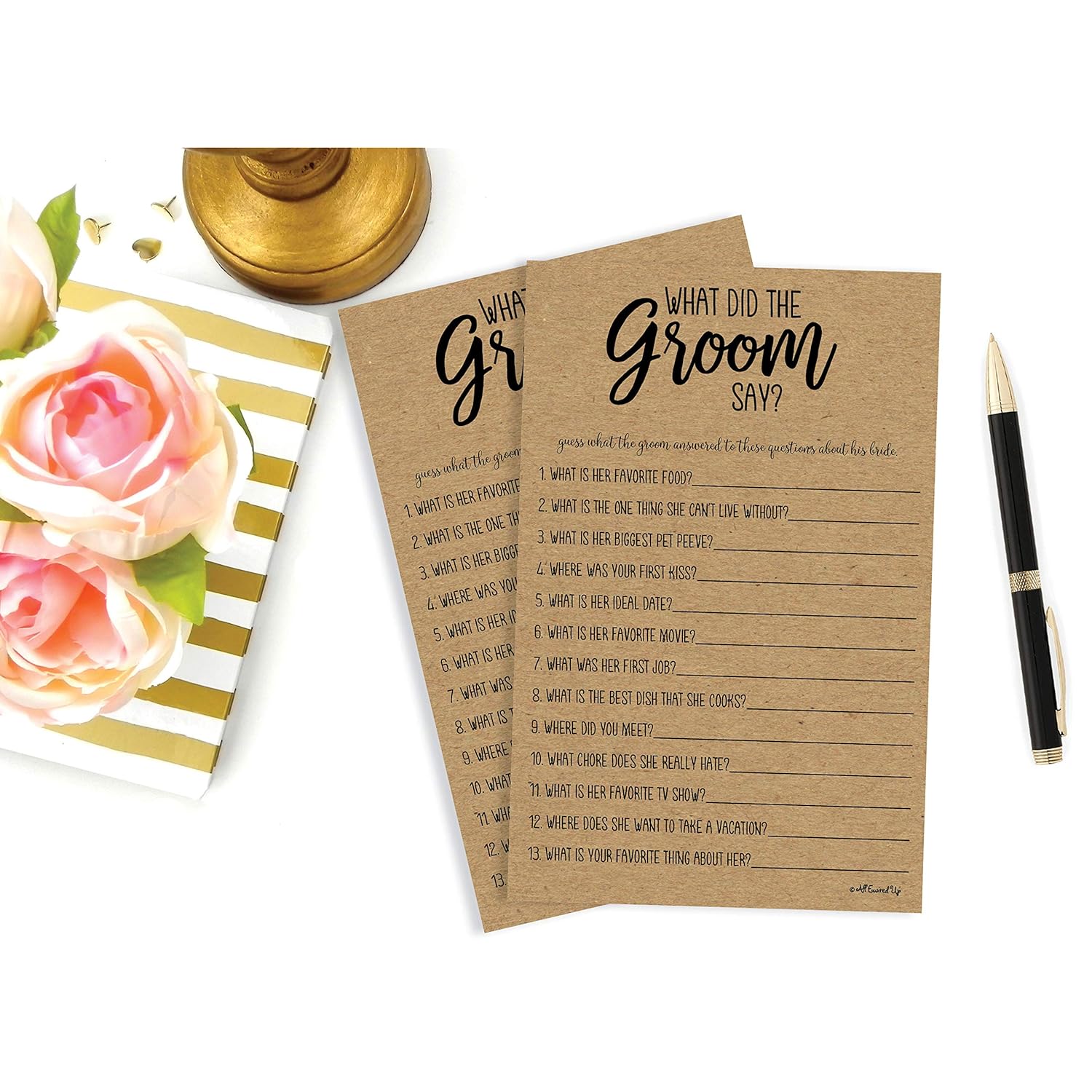 What Did The Groom Say Game - Kraft (50-Sheets) Rustic Bridal Wedding Shower Or Bachelorette Party Game, Printed Engagement Rehearsal (Large Size Sheets)