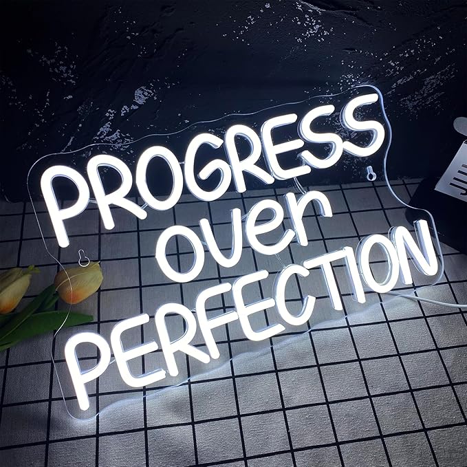 Progress Over Perfection Neon Sign LED Dimmable Motivational Wall Light for Classroom Office Bedroom Decor
