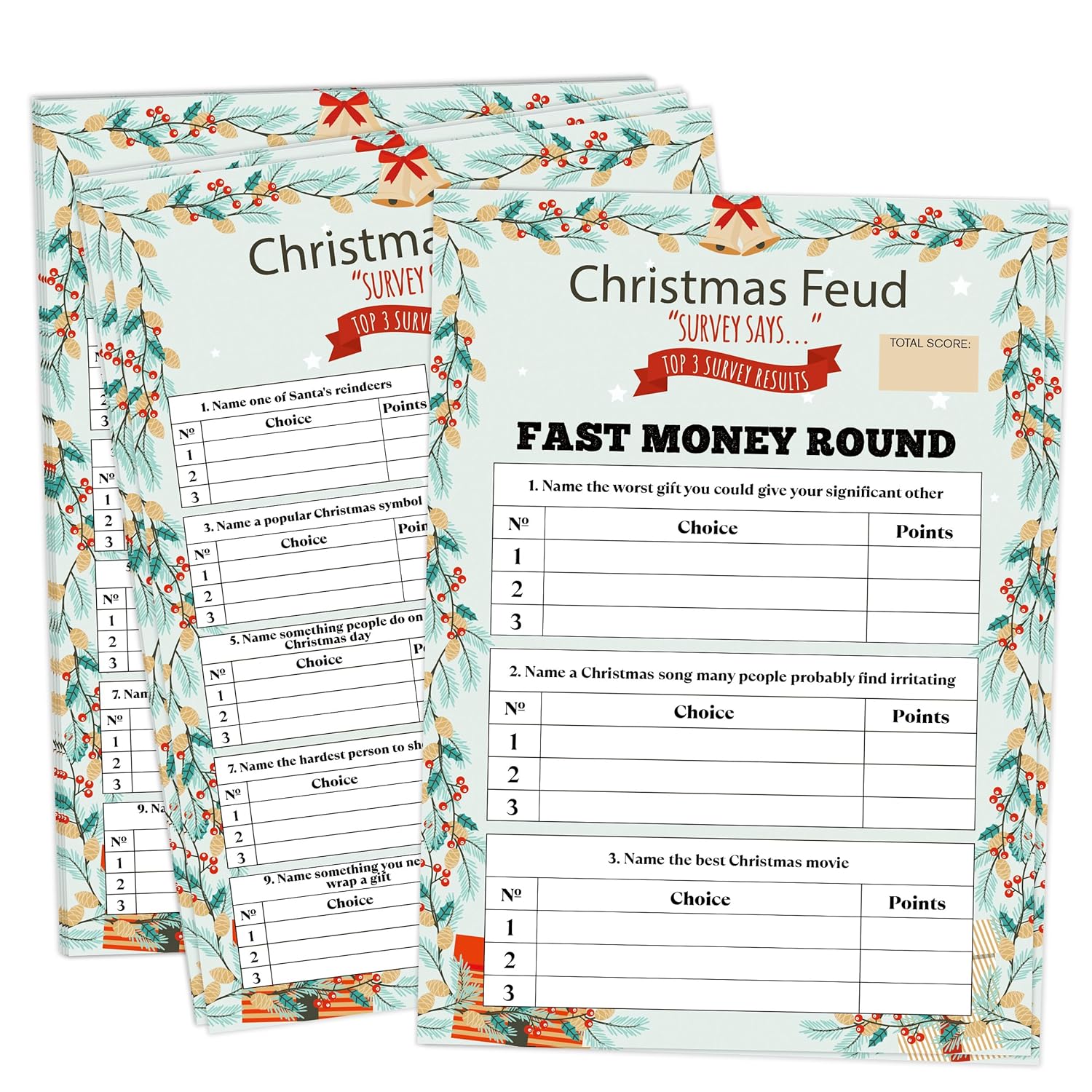 Christmas Family Feud Game, Christmas Games For Family Party And Adults, Friendly Feud Quiz Fun Trivia For Game Night, Office Class Groups, 30 Preliminary Cards & 3 Fast Money Round Cards, 01
