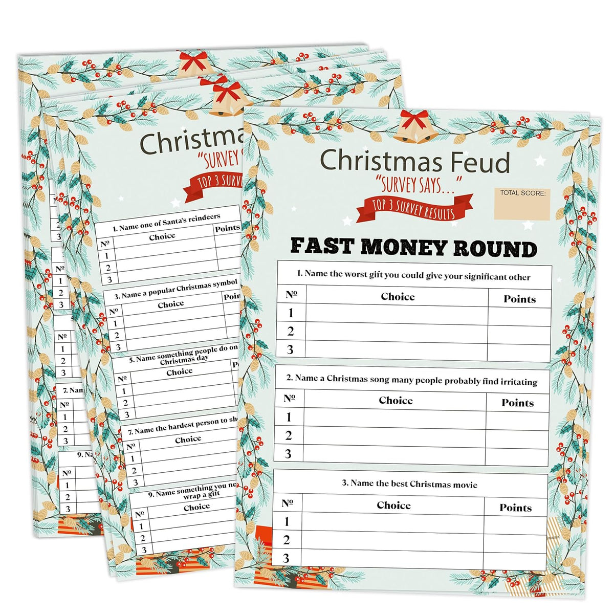 Christmas Family Feud Game, Christmas Games For Family Party And Adults, Friendly Feud Quiz Fun Trivia For Game Night, Office Class Groups, 30 Preliminary Cards & 3 Fast Money Round Cards, 01