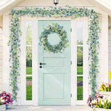 6Ft Blue Flower Garland Fake Flowers Vines Faux Artificial Floral Garland Summer Spring Wreath Blueness With Green Leaves Wreaths Blue Daisy Artificial Grains Flower Wreath For Front Door Wreaths