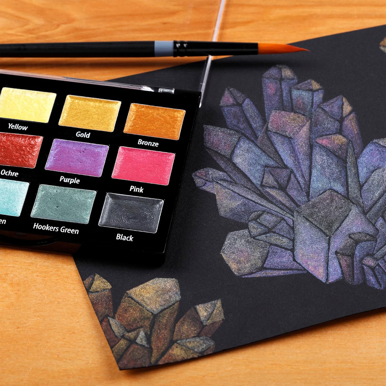 Metallic Watercolors Set – 12 Vibrant Metallic Half Pans In Travel Case – Professional Shimmer Watercolor Paint Set For Artists, Crafters & Mixed Media