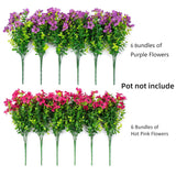 Artificial Flowers For Outdoor Indoor Garden Home Decoration, Faux Flower Daisy With Eucalyptus Leaves Fake Plants Greenery Boxwood Porch Patio, 12 Bundles (Purple Pink)