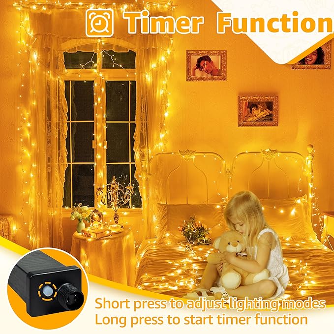 40FT 120 LED String Lights Warm White Plug In Fairy Lights Waterproof Connectable with Timer 8 Lighting Modes for Bedroom Classroom Wedding Party Outdoor Decor