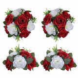 4 Pcs Flower Balls White Red Flowers Artificial Rose For Wedding Centrepieces 9.5In Diameter Artificial Flower Ball Arrangement Bouquet Fake Rose Flowers Party Centerpieces For Weddings Tables