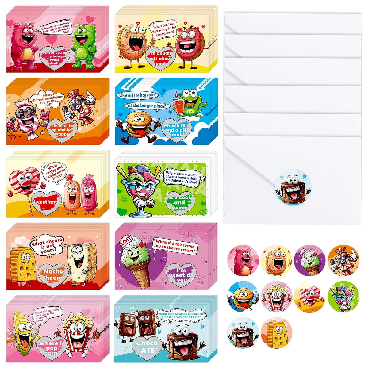 40 Pack Scratch-Off Valentine Jokes Cards For Kids With Envelopes Stickers Snack Valentine'S Day Exchange Cards Jokes For School Classroom Chocolate Donut Ice Cream Exchange Gift Games Party Favor