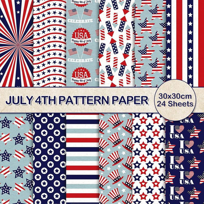 24 Sheet 4Th Of July Pattern Paper Pack Usa Flag Scrapbook Specialty Paper Dou