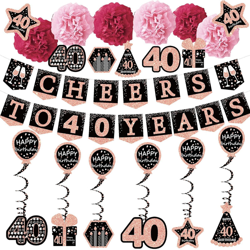 40Th Birthday Decorations For Women - (21Pack) Cheers To 40 Years Rose