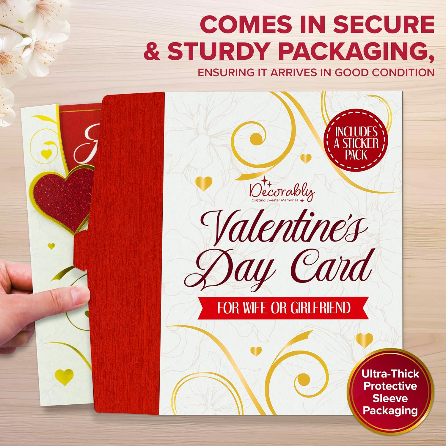 Foil & Glittery 5.5X8In Handmade Individual Valentines Day Card For Wife Or Girlfriend With Heart Cutout, Envelope & Stickers For Romantic Partner, Printed Message Inside, Gifting & Mailing