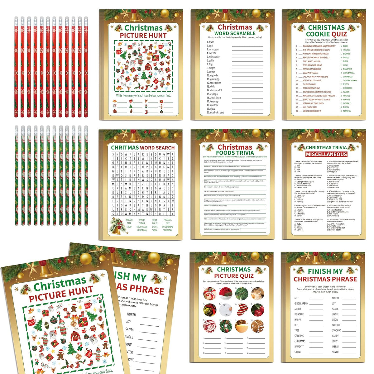 Fun Christmas Party Games Set, Pack 8 Different Christmas Games, Christmas Party Games For Family, Family Activities Game, Supplies For Xmas Party (Sdzhg04)