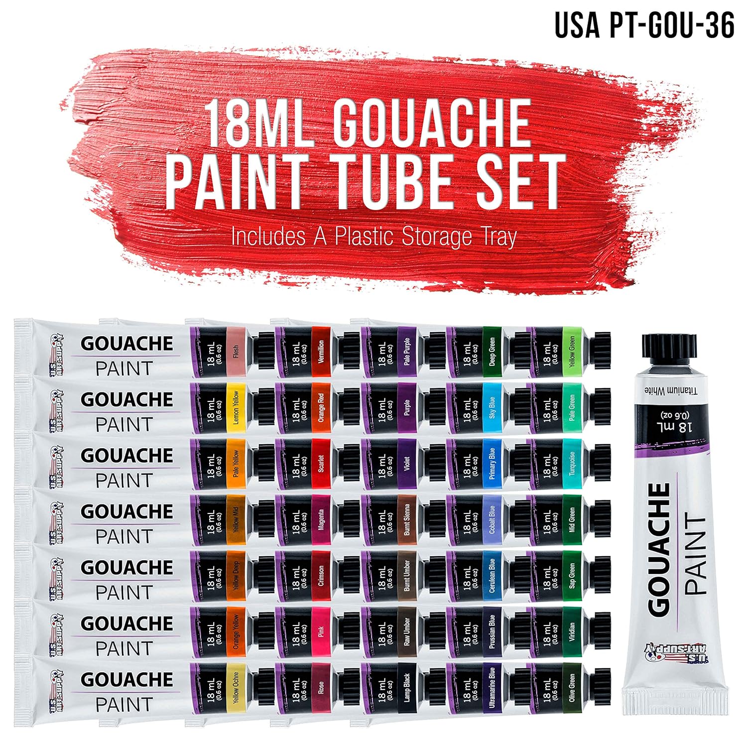 Professional 36-Color Gouache Paint Set In Large 18Ml Tubes & Color Mixing Wheel - Gouache Paint Tubes For Artists, Students, Beginners