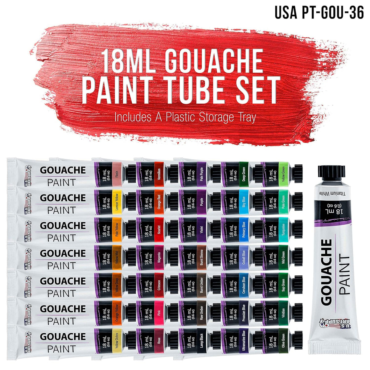Professional 36-Color Gouache Paint Set In Large 18Ml Tubes & Color Mixing Wheel - Gouache Paint Tubes For Artists, Students, Beginners