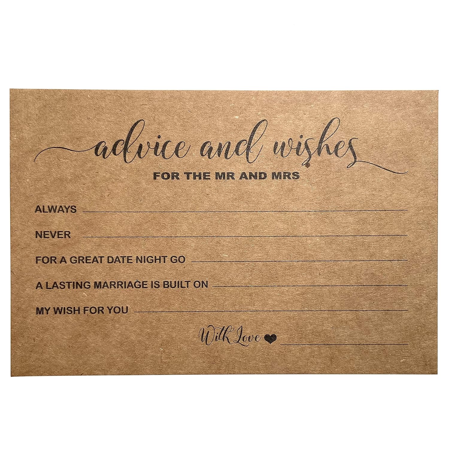 Wedding Advice And Well Wishes Cards For The Mr And Mrs Bride And Groom Newlyweds Bridal Shower Games Note Marriage Advice Pack Of 50 Kraft Rustic