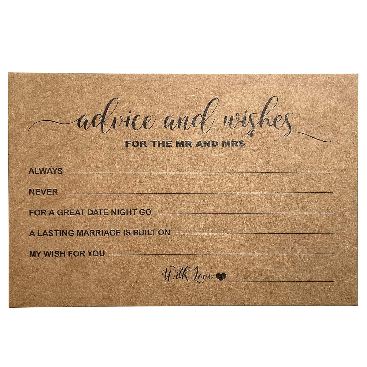 Wedding Advice And Well Wishes Cards For The Mr And Mrs Bride And Groom Newlyweds Bridal Shower Games Note Marriage Advice Pack Of 50 Kraft Rustic