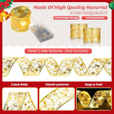 2 Pack Gold Christmas Tree Decorations Christmas Wire Ribbon, Christmas Ribbon Bows String Lights Gold For Party Wedding