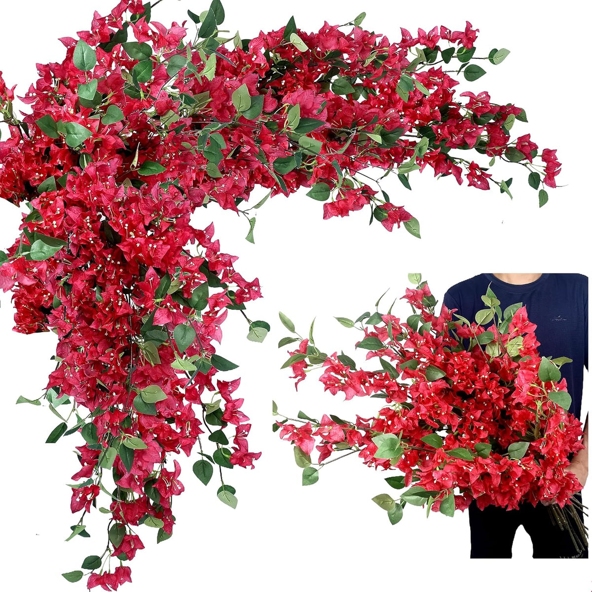Pack Of 24 - Silk Bougainvillea Branches Artificial Flowers Stem Faux Bougainvillea Floral Hanging Vines For Home Wedding Centerpieces Table Vase Storefront Event Decor (Deep Pink - Pack Of 24)
