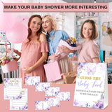 Guess The Baby Food Party Games, Baby Shower Game Set, 1 Standing Sign + 25 Answer Cards + 6 Number Cards, Purple Butterfly Gender Reveal Party Decorations Supplies -A02
