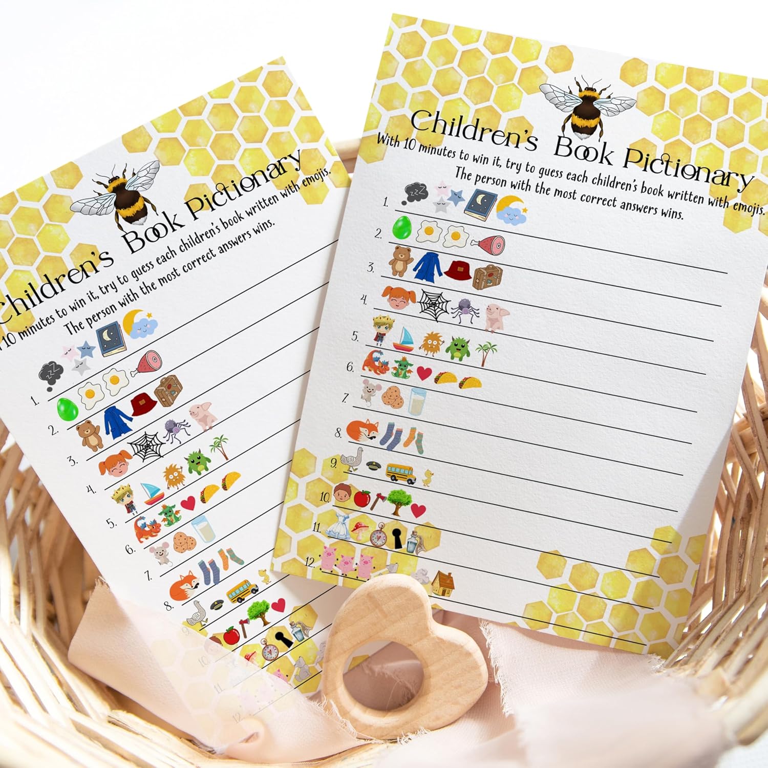 Mama Bee Baby Shower Games - Gender Neutral - 25 Cards - Fun Guessing Activities For Guests - Bumblebee Yellow And Black Theme, 5X7 Pack