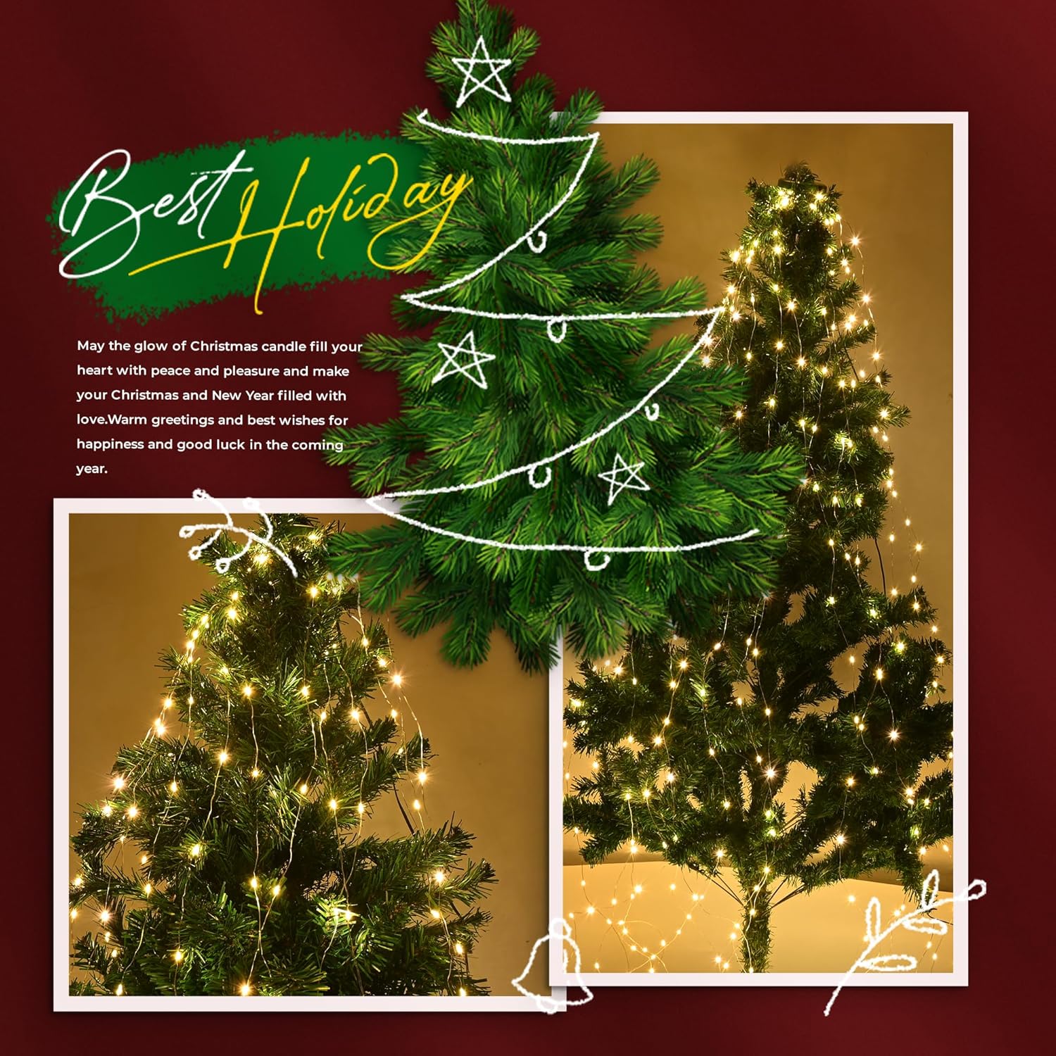 Christmas Tree Lights, 400 Led Christmas Light With 8 Light Modes & Memory Function, 8.2Ft X 16 Lines String Lights With
