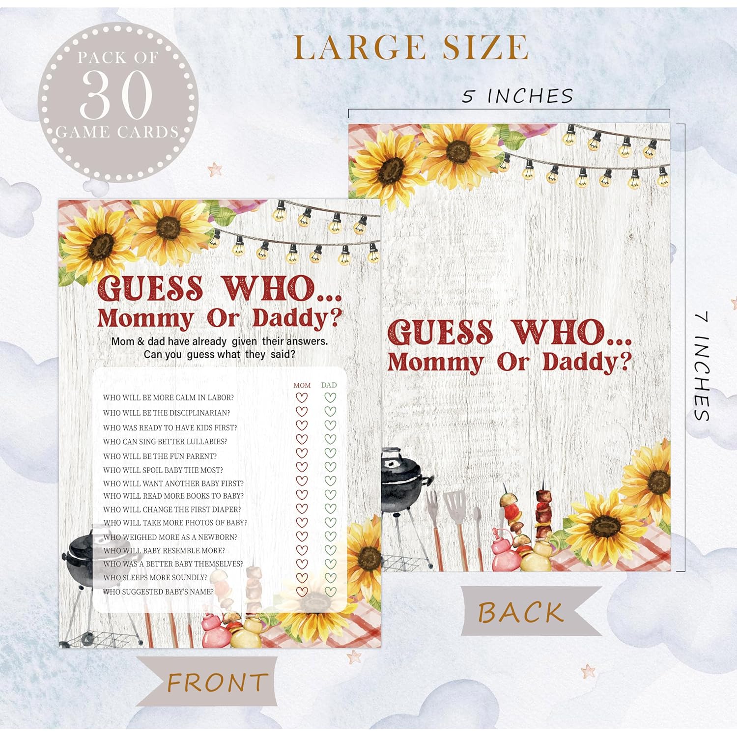 Bbq Guess Who Mommy Or Daddy Game, Baby Shower Games, Pack Of 30 Game Cards, Gender Neutral Boy Or Girl - Fa23