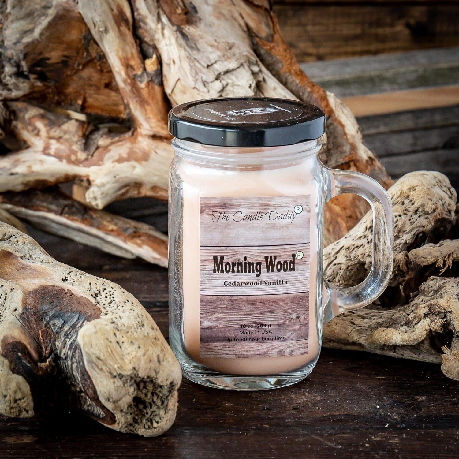 Morning Wood Cedarwood Vanilla Candle - Funny Candle Makes Great Gift For Him - Vanilla Scented Mason Jar Gag Candle - 10 Oz, 80 Hour Burn Time, Poured In Small Batches In Usa