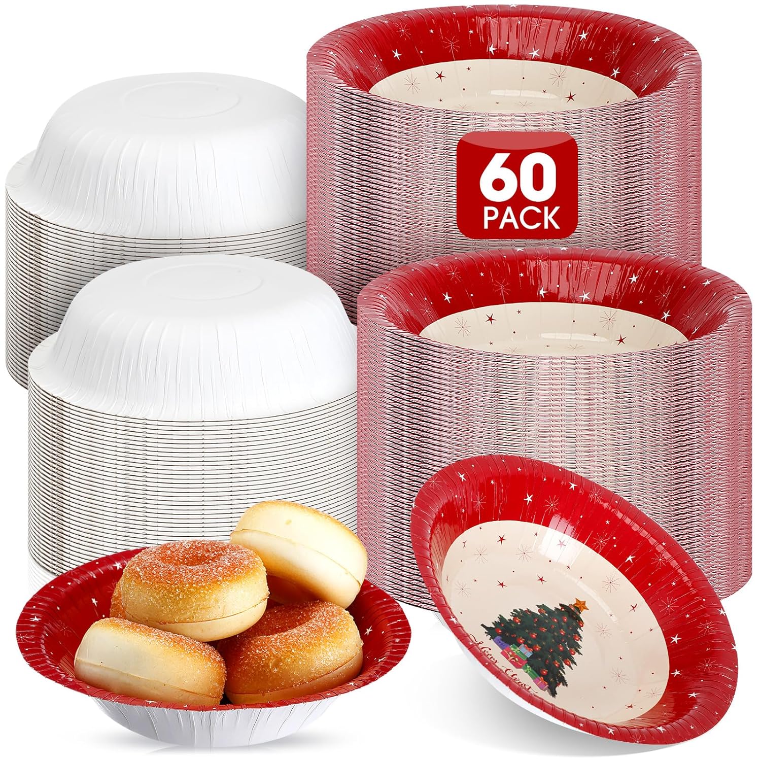 60 Pcs 16 Oz Christmas Paper Bowls Bulk 7 Inch Disposable Christmas Tree Serving Bowls For Hot And Cold Soup Ice Cream Salad Snack Holiday Winter Birthday Party Catering Events