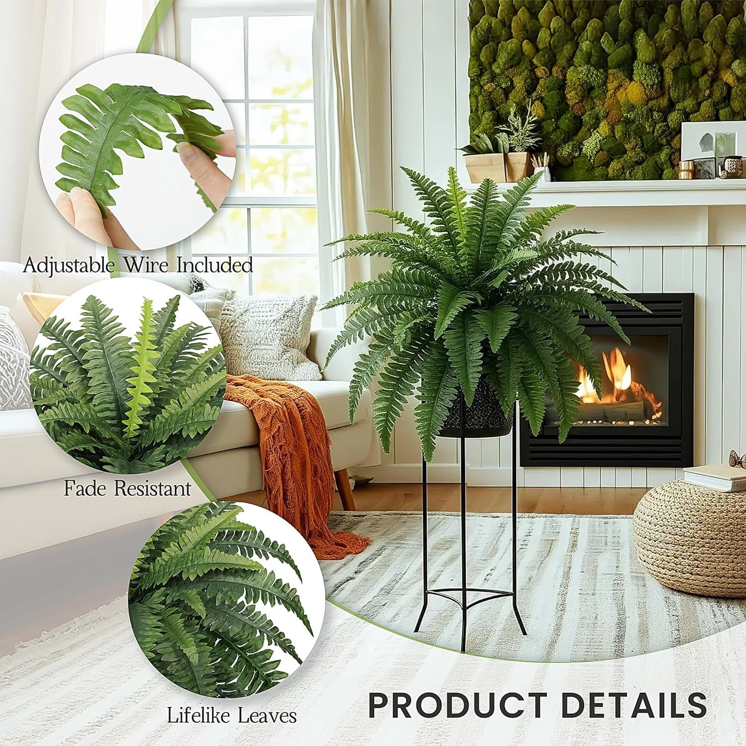 Fake Ferns, 35In Realistic Fake Bush Plants, 4 Faux Ferns With 39 Fronds For Outdoors Garden Planter Porch Entrance Home Decor