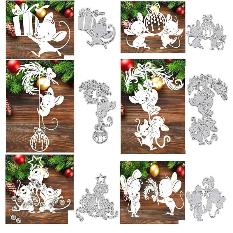 6Pcs/Set Animal Mouse Metal Die Cuts, Merry Christmas Snowflake Box Fe