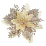 15Pcs Christmas Poinsettia Artificial Flowers Decorations, Glitter Poinsettia Christmas Tree Ornaments, Champagne Tree Flowers For Xmas/Holiday/Wreath/Garland Decor, With Cilps, 5.5 Inch