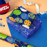 Reversible Wrapping Paper Roll, Blue Happy Birthday Lettering & Balloon Design For Boys, Men'S Party, Mini Roll, 17 In X 32.8 Ft (46.45 Sq Ft)