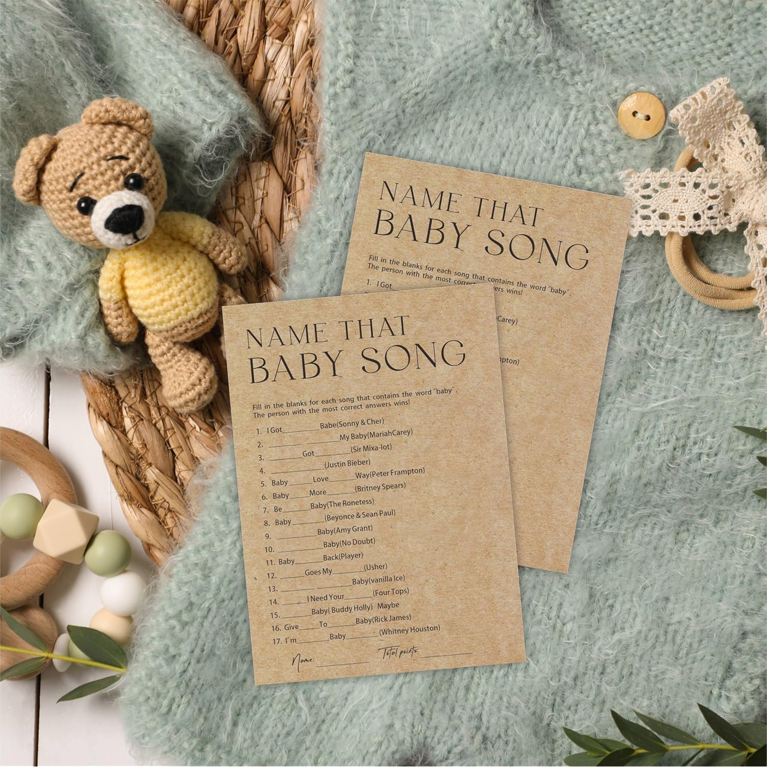 Baby Shower Game - Set Of 30 Kraft Paper Double Print - Name That Baby Song Game Cards With 1 Answer Card For Baby Boy Girl, -Baby Announcements, Gender Reveal Games, Party Favors And Supplies - B12