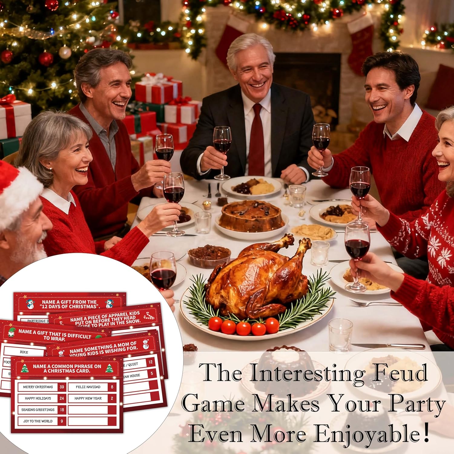 Christmas Friendly Feud Game, Christmas Trivia Games For Family, Feud Games For Adults, Family Team Ice Breaker Trivia Quiz Game For Groups, Winter Holiday Party Supplies Decoration -A06