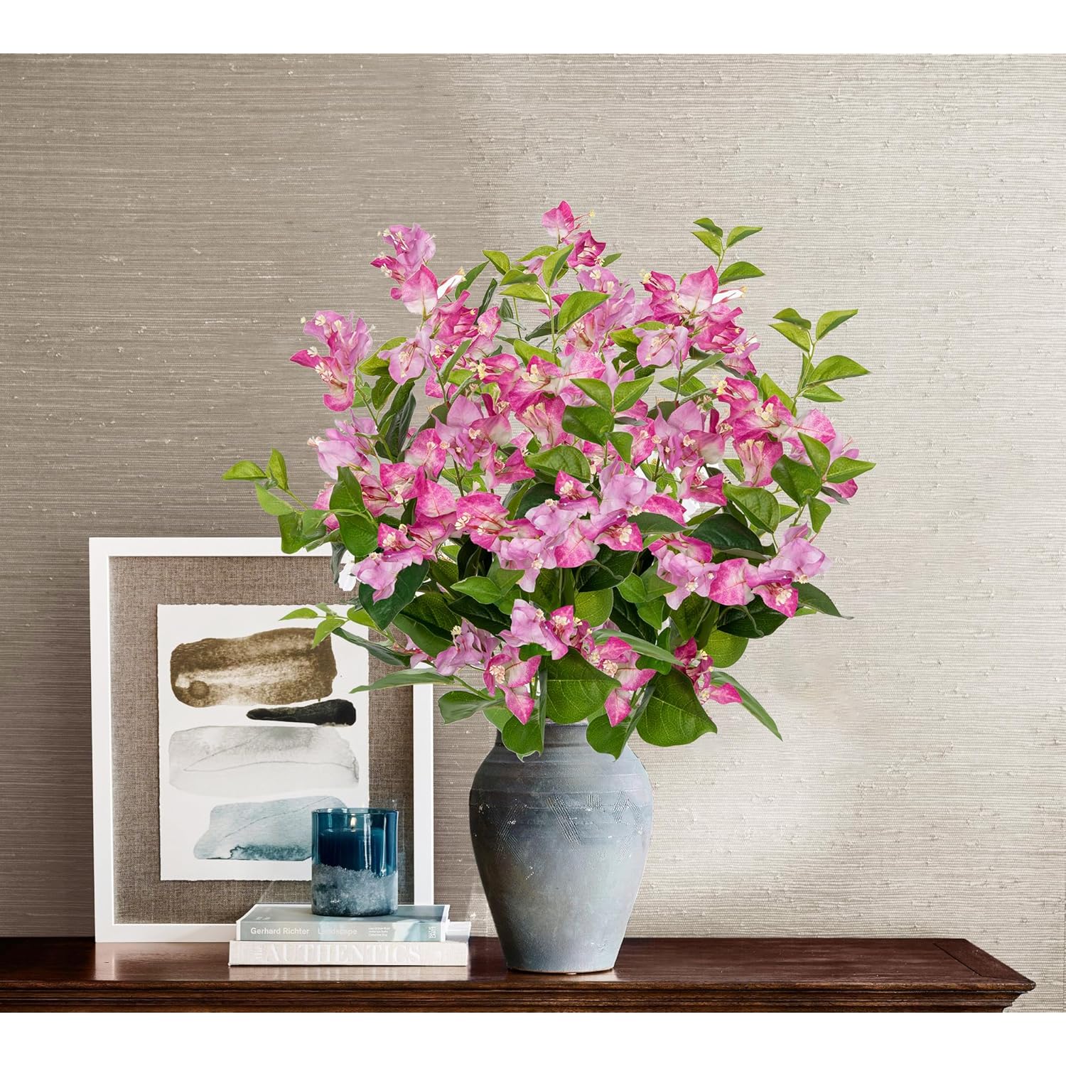 2Pcs Bougainvillea Artificial Flowers Bouquets Pink Fake Flower Silk Flowers With Long Stem Floral Arrangements Faux Bougainvillea Flower Plant For Diy Wedding Party Centerpieces Home Decor
