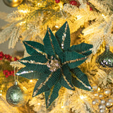 Store Christmas Poinsettia Dark Teal Flower 6Pcs 8-Inch Artificial Flower Picks Spray For Christmas Tree Decoration Ornaments For Xmas Tree Wreath Garland