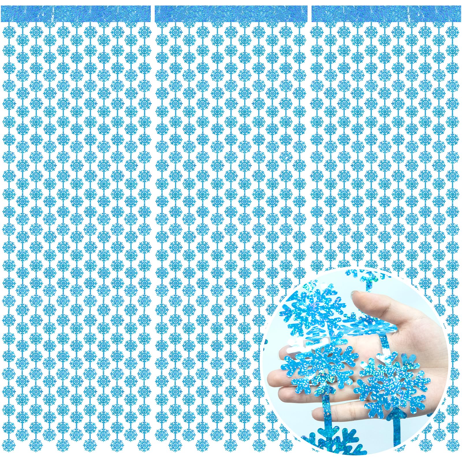Snowflake Decorations 3 Pcs Snowflake Foil Fringe Curtains, Blue