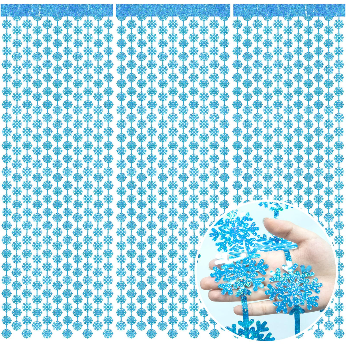 Snowflake Decorations 3 Pcs Snowflake Foil Fringe Curtains, Blue