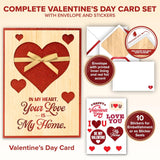 Glittery 5X7In Handmade Individual Wood Valentine Card For Husband Or Wife With Die-Cut Hearts & Ribbon, With Envelope & Stickers For Loved Ones, Printed Message Inside, Gifting & Mailing