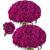 50 Pcs Roses Artificial Flowers, Fake Roses With Stem Realistic Magenta Silk Roses For Diy Wedding Bouquets Table Centerpieces Arrangements Baby Shower Birthday Home Decor Valentine'S Day Gift For Her